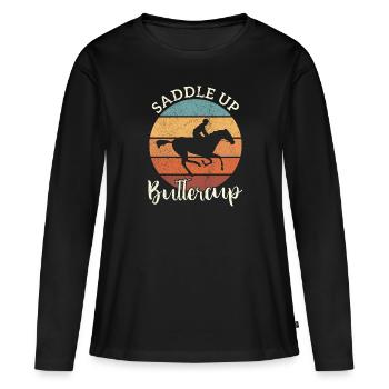 Manger Dormir Chevaux de course Répéter Cavalier Cheval - T-shirt manches longues Premium bio Femme - noir - Devant - Julia (174cm)