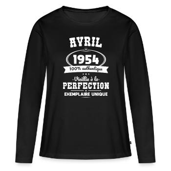 70-jähriges Jubiläum - April 1954 Perfektion - Frauen Premium Bio Langarmshirt - Schwarz - Vorne - Julia (174cm)