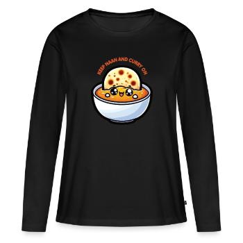 Kawaii « Keep Naan and Curry on » Design - T-shirt manches longues Premium bio Femme - noir - Devant - Julia (174cm)