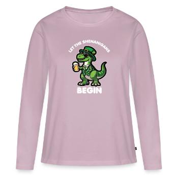 St. Patrick's Day T-Rex Dinosaur Beer Shenanigan - Women's Premium Organic Long Sleeve Shirt - dusky pink - Front - Julia (174cm)