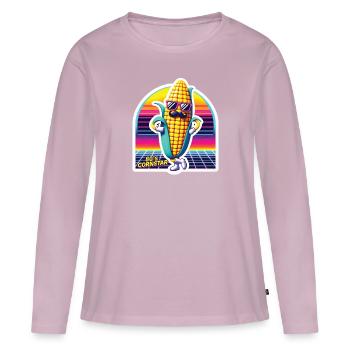 Funny Corn with sunglasses lover Vaporwave Joke - Women's Premium Organic Long Sleeve Shirt - dusky pink - Front - Julia (174cm)