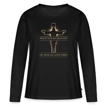 WWJD HWLF Jésus aimerait d’abord chrétien - T-shirt manches longues Premium bio Femme - noir - Devant - Julia (174cm)