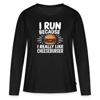 Je cours parce que j’aime beaucoup le Cheeseburger Jogging - T-shirt manches longues Premium bio Femme - noir - Devant - Julia (174cm)