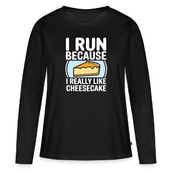 Je cours parce que j’aime beaucoup Cheesecake Joggin - T-shirt manches longues Premium bio Femme - noir - Devant - Julia (174cm)