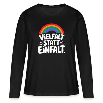 Vielfalt statt Einfalt Statement gegen rechts - Frauen Premium Bio Langarmshirt - Schwarz - Vorne - Julia (174cm)
