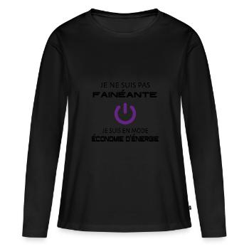 Cadeau femme humour fainéante économie d'énergie - T-shirt manches longues Premium bio Femme - noir - Devant - Julia (174cm)
