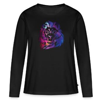 Tête de lion fantaisie crinière - T-shirt manches longues Premium bio Femme - noir - Devant - Julia (174cm)
