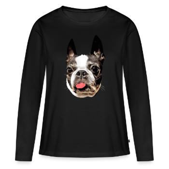 Boston Terrier mite I - T-shirt manches longues Premium bio Femme - noir - Devant - Julia (174cm)