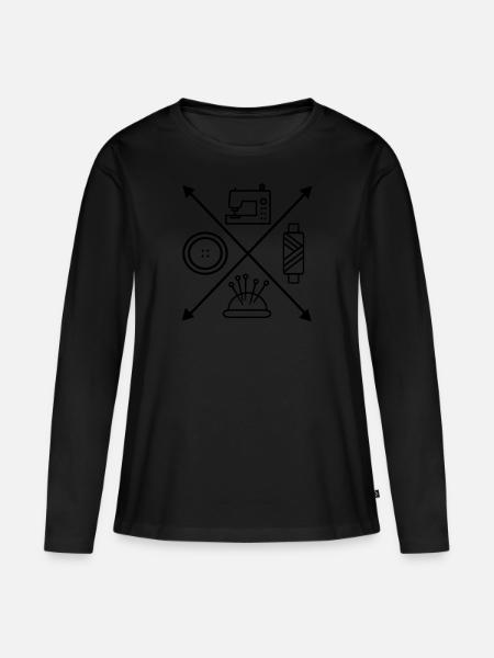 Nähen - Frauen Premium Bio Langarmshirt - Schwarz