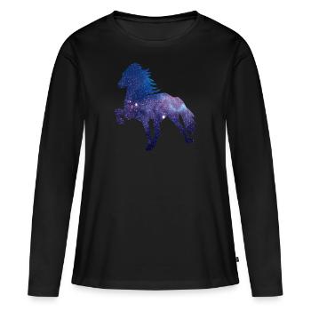 Islandpferd Space1 - Frauen Premium Bio Langarmshirt - Schwarz - Vorne - Julia (174cm)