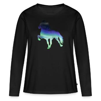 Islandpferd Aurora borealis1 - Frauen Premium Bio Langarmshirt - Schwarz - Vorne - Julia (174cm)