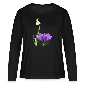 Perce-neige et crocus, printemps - T-shirt manches longues Premium bio Femme - noir - Devant - Julia (174cm)