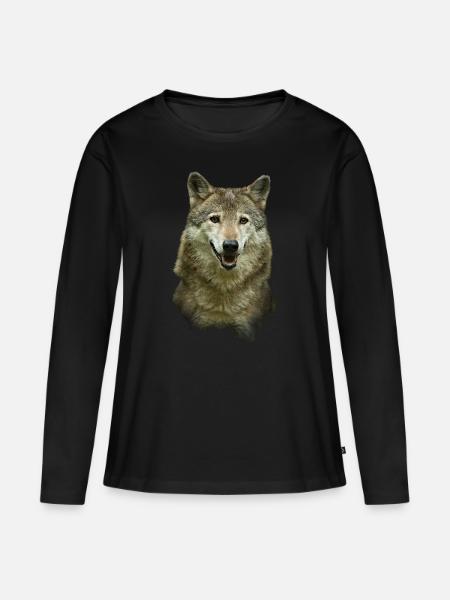 Wolf - Frauen Premium Bio Langarmshirt - Schwarz