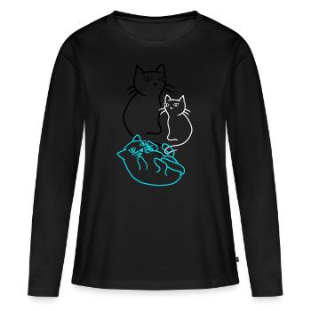 Chatte Chaton Famille Chat domestique Miaou - T-shirt manches longues Premium bio Femme - noir - Devant - Julia (174cm)