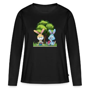 Pâques Pâques Pâques - T-shirt manches longues Premium bio Femme - noir - Devant - Julia (174cm)