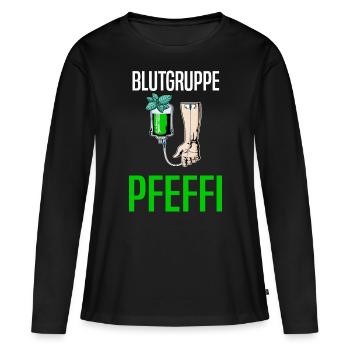 Blutgruppe Pfeffi - Suff Saufen Pfefferminzlikör - Frauen Premium Bio Langarmshirt - Schwarz - Vorne - Julia (174cm)