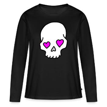 Tête de mort Coeur Amour - T-shirt manches longues Premium bio Femme - noir - Devant - Julia (174cm)