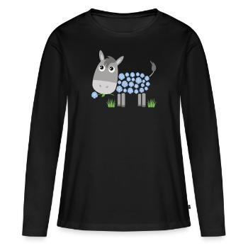 Âne avec des roses bleues au lieu de fourrure - T-shirt manches longues Premium bio Femme - noir - Devant - Julia (174cm)