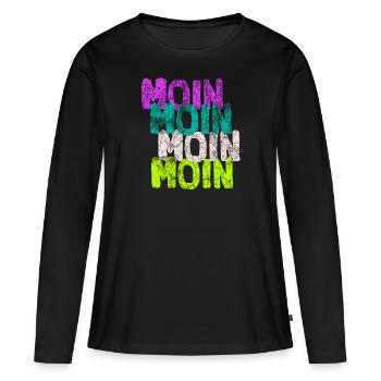 moin moin moin moin - Frauen Premium Bio Langarmshirt - Schwarz - Vorne - Julia (174cm)
