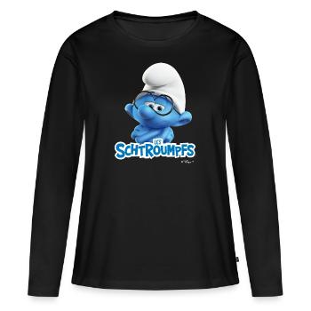 Les Schtroumpfs Le Schtroumpf À Lunettes Logo - T-shirt manches longues Premium bio Femme - noir - Devant - Julia (174cm)