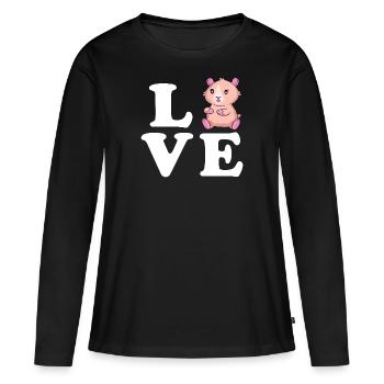 Cochon d’Inde Aime Dire Motif Cochon d’Inde - T-shirt manches longues Premium bio Femme - noir - Devant - Julia (174cm)