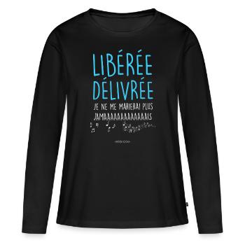 Femme Divorcée Humour Fini Le Mariage - T-shirt manches longues Premium bio Femme - noir - Devant - Julia (174cm)