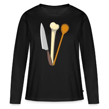 Cuillère de cuisine de viande Couteau de cuisine en os - T-shirt manches longues Premium bio Femme - noir - Devant - Julia (174cm)
