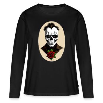 Crâne avec rose - T-shirt manches longues Premium bio Femme - noir - Devant - Julia (174cm)