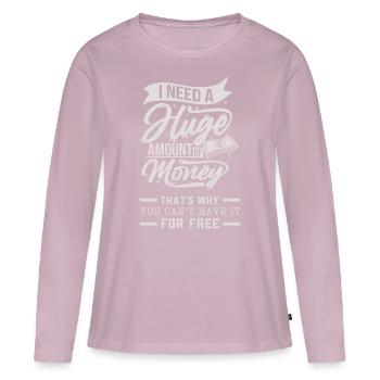 Argent, Argent Drôle Typographie Dicton - T-shirt manches longues Premium bio Femme - rose poudré - Devant - Julia (174cm)