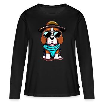 Beagle der Entdecker - Frauen Premium Bio Langarmshirt - Schwarz - Vorne - Julia (174cm)