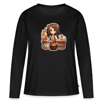 Kawaii Anime Girl: Working - Frauen Premium Bio Langarmshirt - Schwarz - Vorne - Julia (174cm)