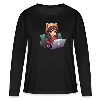 « Cozy Cartoon Girl: Home Design » - T-shirt manches longues Premium bio Femme - noir - Devant - Julia (174cm)