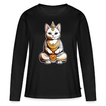 Niedliche Katze in Buddha Yoga Position - Frauen Premium Bio Langarmshirt - Schwarz - Vorne - Julia (174cm)