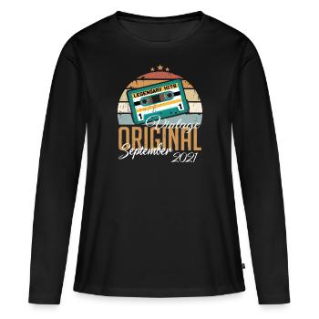 September 2021 geboren Vintage Geburtstag Retro - Frauen Premium Bio Langarmshirt - Schwarz - Vorne - Julia (174cm)
