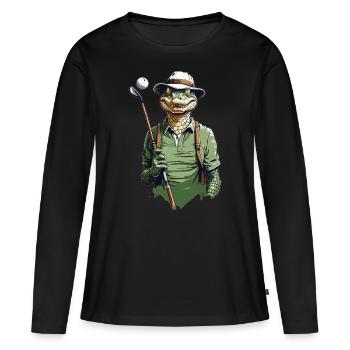 Krokodil Golfer Golfspieler Streetwear Design - Frauen Premium Bio Langarmshirt - Schwarz - Vorne - Julia (174cm)