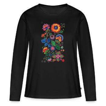 Schönes Blumenmuster - Frauen Premium Bio Langarmshirt - Schwarz - Vorne - Julia (174cm)