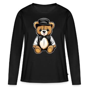 Ours en peluche mignon avec chapeau - T-shirt manches longues Premium bio Femme - noir - Devant - Julia (174cm)