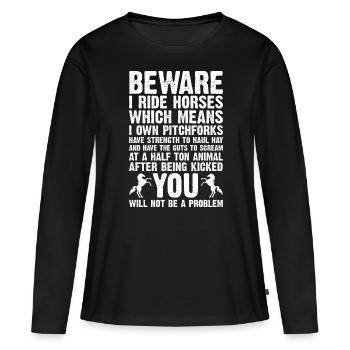 Amoureux des chevaux Équitation équestre - T-shirt manches longues Premium bio Femme - noir - Devant - Julia (174cm)