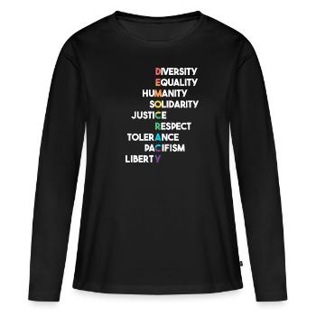 Démocratie, Termes, Respect, Tolérance - T-shirt manches longues Premium bio Femme - noir - Devant - Julia (174cm)