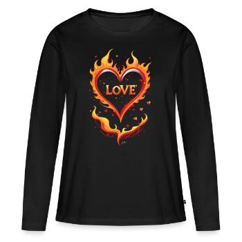 Love valentin coeur feu - T-shirt manches longues Premium bio Femme - noir - Devant - Julia (174cm)