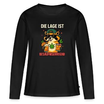 Lustiger Waschbär mit Drinks & Hanfblatt - Frauen Premium Bio Langarmshirt - Schwarz - Vorne - Julia (174cm)