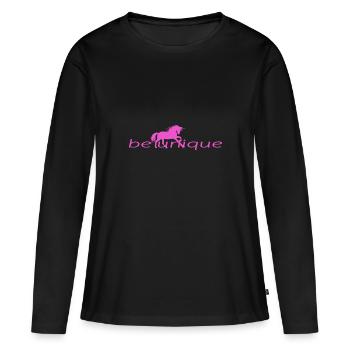 BE UNIQUE Motiv mit Einhorn für Mädchen und Frauen - Frauen Premium Bio Langarmshirt - Schwarz - Vorne - Julia (174cm)