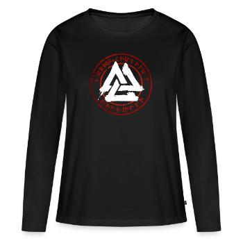 Walhalla - Walknut - Nordisch - Runen - Frauen Premium Bio Langarmshirt - Schwarz - Vorne - Julia (174cm)
