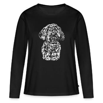 Fidèle chien bâtard avec de grands yeux. - T-shirt manches longues Premium bio Femme - noir - Devant - Julia (174cm)