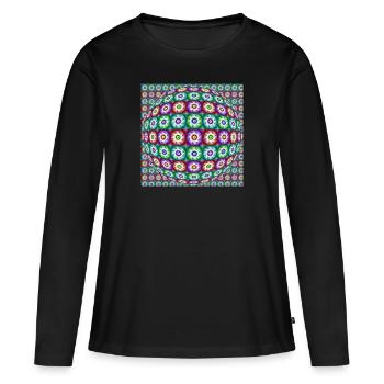 FLEURS FRACTALES OP ART - T-shirt manches longues Premium bio Femme - noir - Devant - Julia (174cm)