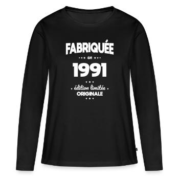 Anniversaire 31 ans - Fabriquée en 1991 - T-shirt manches longues Premium bio Femme - noir - Devant - Julia (174cm)