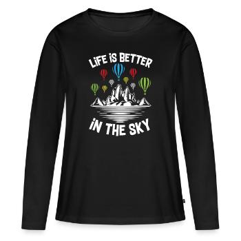 La vie est meilleure dans le ciel Air Balloon - T-shirt manches longues Premium bio Femme - noir - Devant - Julia (174cm)