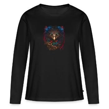 Adler | Eagle’s Head | Eagle | Effet 3D - T-shirt manches longues Premium bio Femme - noir - Devant - Julia (174cm)
