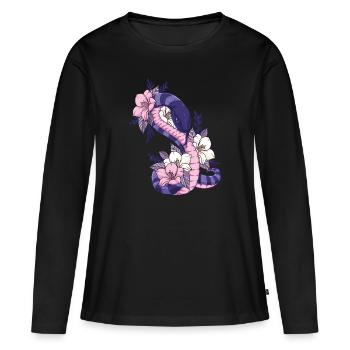 Serpent Serpent Fleur Tatouage Bstyled Mode Décontractée - T-shirt manches longues Premium bio Femme - noir - Devant - Julia (174cm)