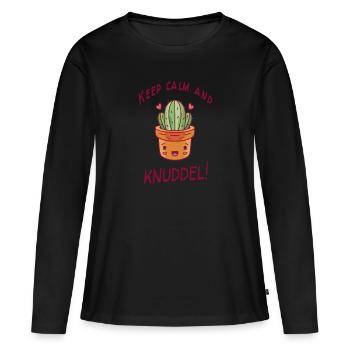 Kaktus Humor Keep Calm And Knuddel Geschenkidee - Frauen Premium Bio Langarmshirt - Schwarz - Vorne - Julia (174cm)